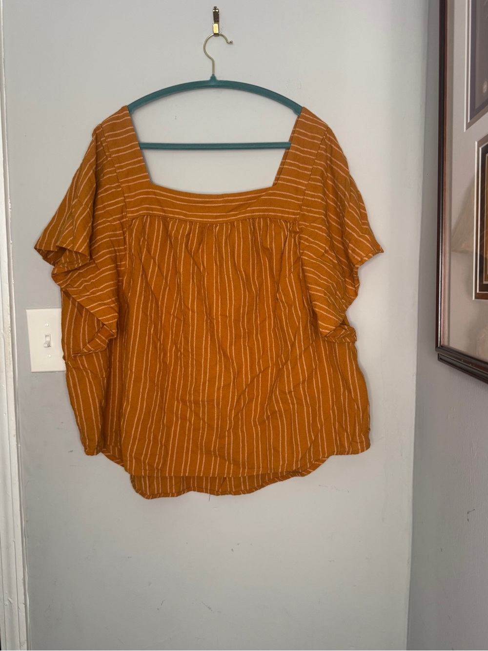 Sonoma Mustard Stripe Flutter Sleeve Top 2X Gauze Cotton Boho - Picture 2 of 8